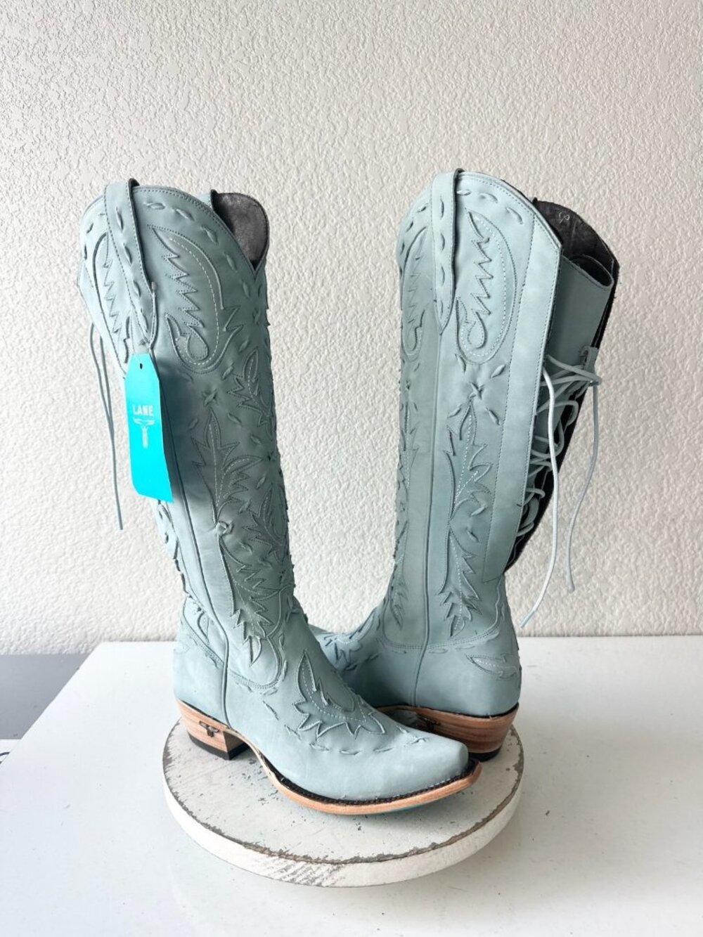 Lane Reverie Blue Suede Cowboy Boots Womens 7 Western Knee High Tall Snip Toe